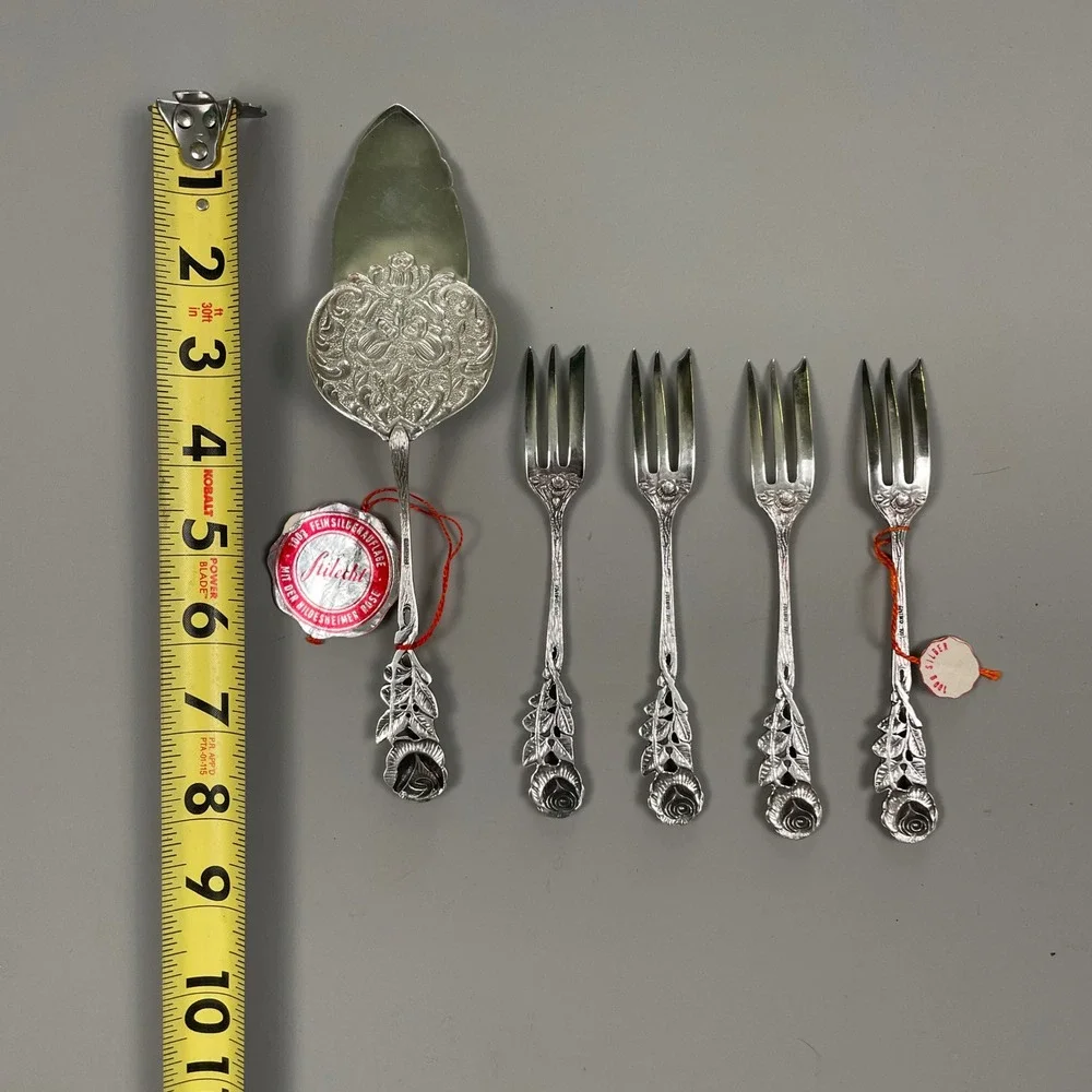 Antiko 100 Hildesheimer Rose Silver Plated Cake Server and 4 Forks Set German